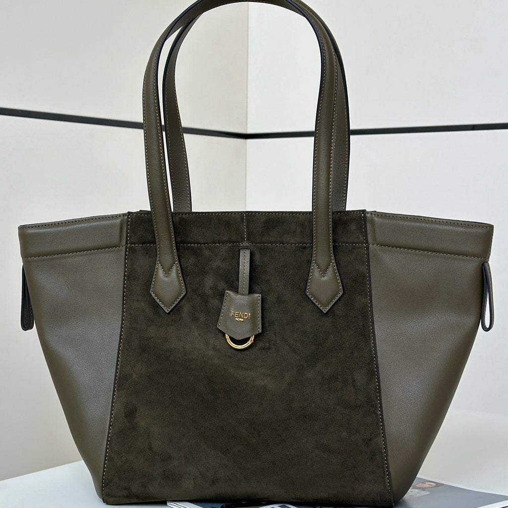 FENDI ORIGAMI MEDIUM 27 IN ARMY GREEN LAMBSKIN AND SUEDE