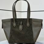 FENDI ORIGAMI MEDIUM 27 IN ARMY GREEN LAMBSKIN AND SUEDE