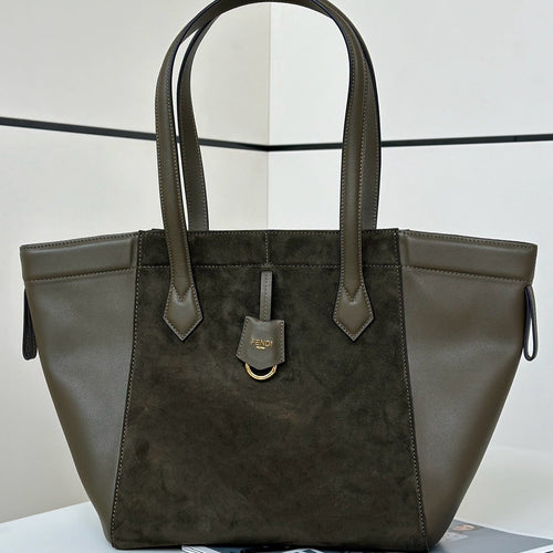 FENDI ORIGAMI MEDIUM 27 IN ARMY GREEN LAMBSKIN AND SUEDE