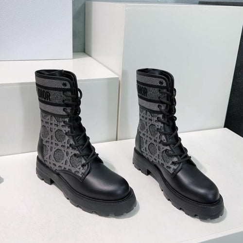DIOR Major Ankle Boots Black Grey Calfskin And Fabric Canvas