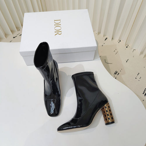 DIOR Icon Heeled Ankle Boot 80mm In Glossy Black Cowhide 111384