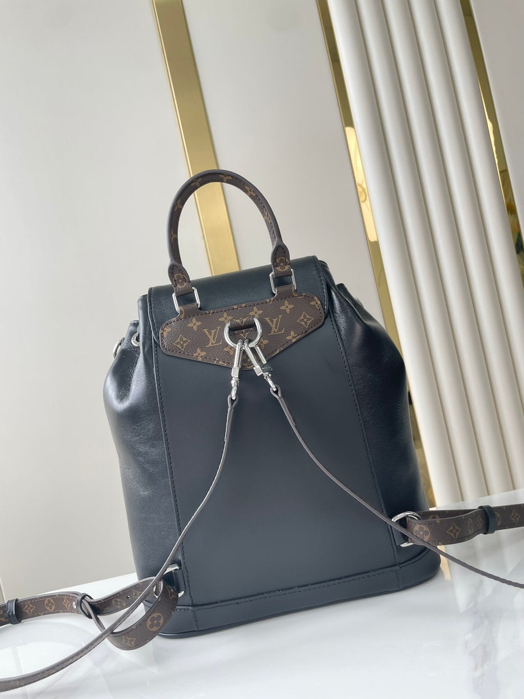 Louis Vuitton MONTSOURIS VIBE PM BACKPACK 30 IN BLACK LAMBSKIN SILVER CHAIN