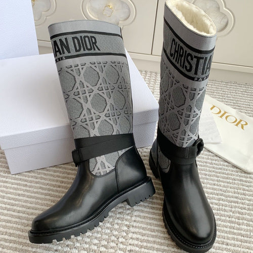 DIOR D-Major Boot In Grey Mix Black Denim Fabric With Fleece Lining 105070