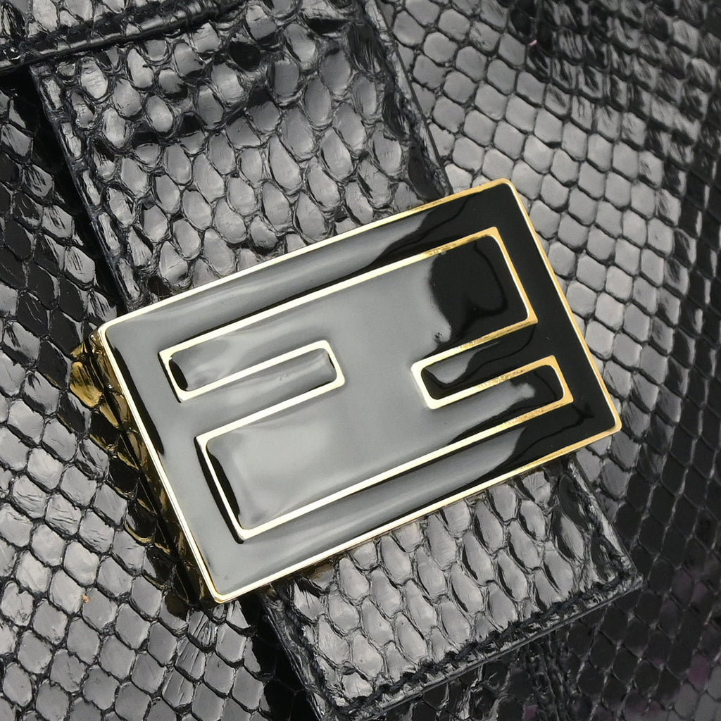 Fendi * Black Python Mamma Baguette Handbag