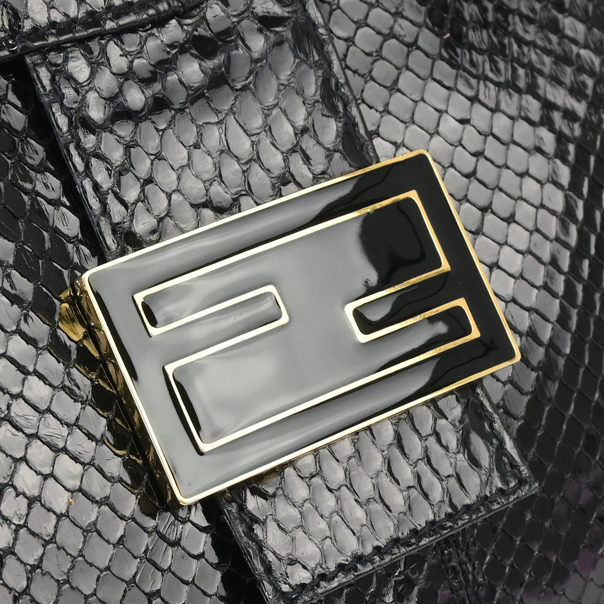 Fendi * Black Python Mamma Baguette Handbag