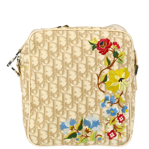 Christian Dior 2004 Beige Embroidered Trotter Shoulder Bag