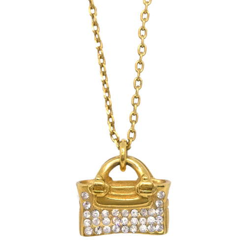 Celine Gold Chain Pendant Necklace Rhinestone