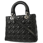 Christian Dior 2009 Black Lambskin Medium Lady Dior Cannage 2way Shoulder Handbag