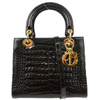 Christian Dior * 2003 Black Crocodile Medium Lady Dior 2way Shoulder Handbag