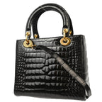 Christian Dior * 2003 Black Crocodile Medium Lady Dior 2way Shoulder Handbag