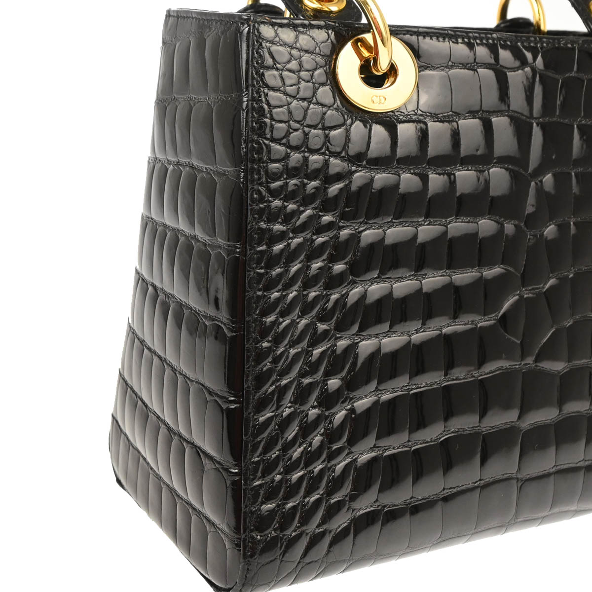 Christian Dior * 2003 Black Crocodile Medium Lady Dior 2way Shoulder Handbag