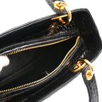 Christian Dior * 2003 Black Crocodile Medium Lady Dior 2way Shoulder Handbag