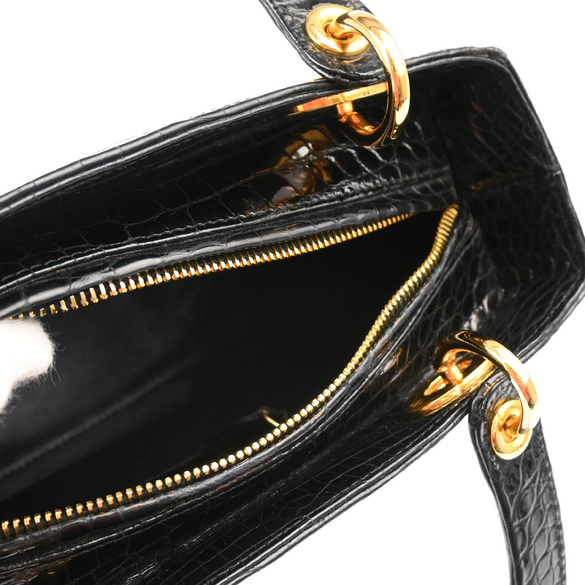 Christian Dior * 2003 Black Crocodile Medium Lady Dior 2way Shoulder Handbag