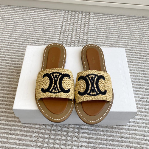 Celine CELINE 25 Slippers Beige Black Sedge 285982