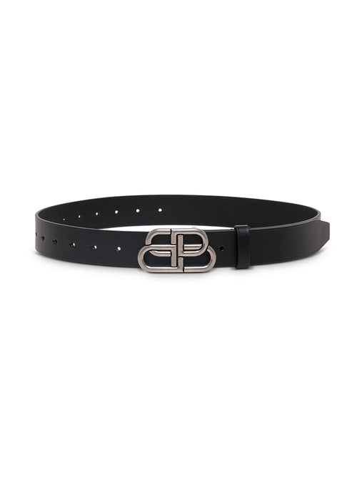 Balenciaga Men Black Leather Belt With Bb Buckle Balenciaga Man