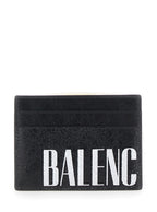 Balenciaga Men 'Editor' Black Card Holder With Four Card Slots And Maxi Logo Lettering Print In Leather Man