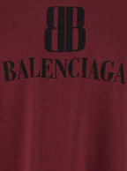 Balenciaga Men Bordeaux Crewneck T-Shirt With Logo Print On The Front In Cotton Man