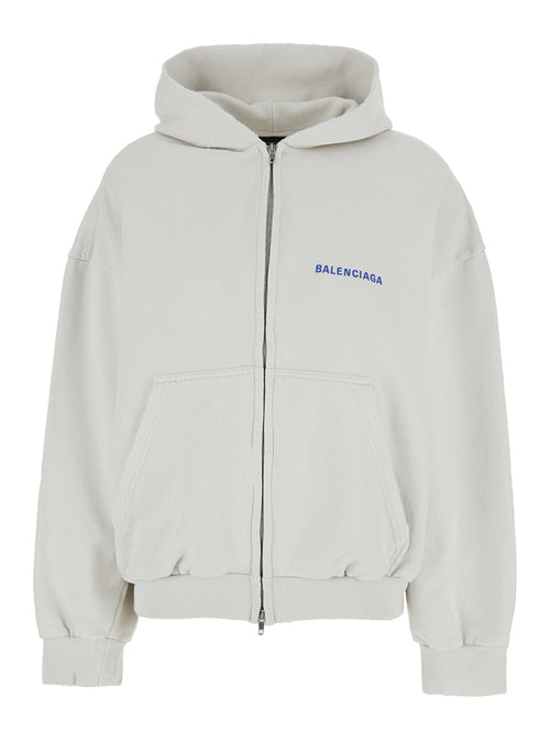 Balenciaga Women White Sweatshirt With Fixed Hood And Logo Lettering On Front And Rear In Cotton Woman
