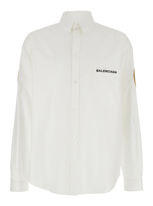 Balenciaga Men White Shirt With Logo Lettering On The Front And Logo Patch On The Sleeve In Cotton Man
