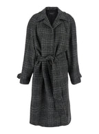 Balenciaga Women Grey Coat With Wide Notched Revers And All-Over Check Motif In Wool Woman