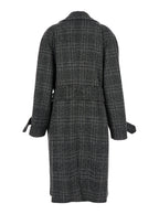 Balenciaga Women Grey Coat With Wide Notched Revers And All-Over Check Motif In Wool Woman