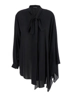 Balenciaga Women Black Blouse With Pussybow Collar And Asymmetric Design In Silk Woman