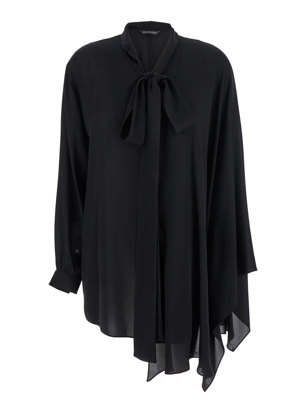 Balenciaga Women Black Blouse With Pussybow Collar And Asymmetric Design In Silk Woman