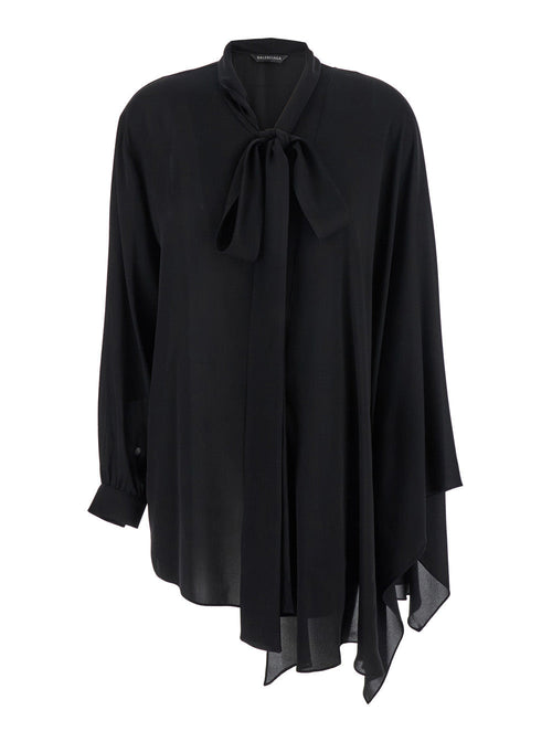 Balenciaga Women Black Blouse With Pussybow Collar And Asymmetric Design In Silk Woman