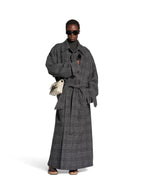 Balenciaga Women Grey Coat With Wide Notched Revers And All-Over Check Motif In Wool Woman