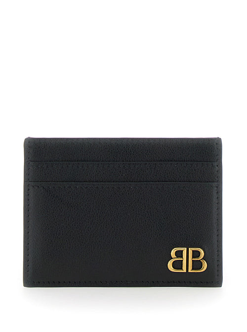 Balenciaga Men 'Monaco' Black Card Holder With Logo Plaque On The Front In Leather Man