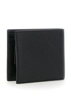 Balenciaga Men Black Bi-Fold Wallet With Logo Lettering On The Front In Grained Leather Man