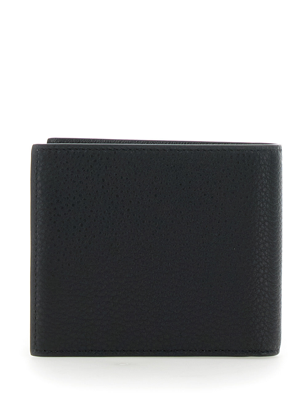 Balenciaga Men Black Bi-Fold Wallet With Logo Lettering On The Front In Grained Leather Man