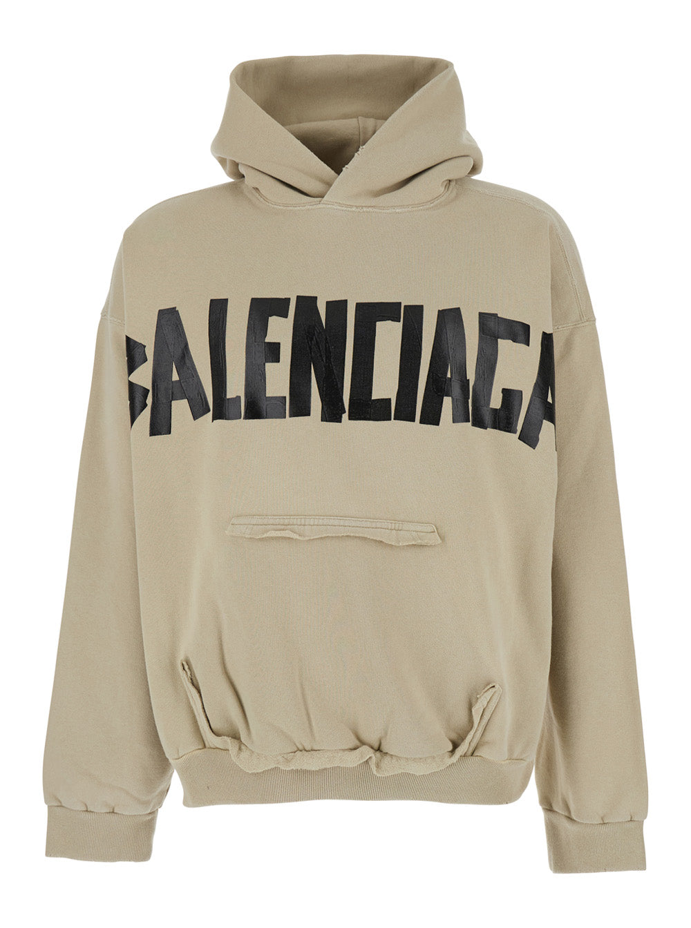 Balenciaga Men Beige Hoodie With Fixed Hood And Logo Lettering On Front And Rear In Cotton Man
