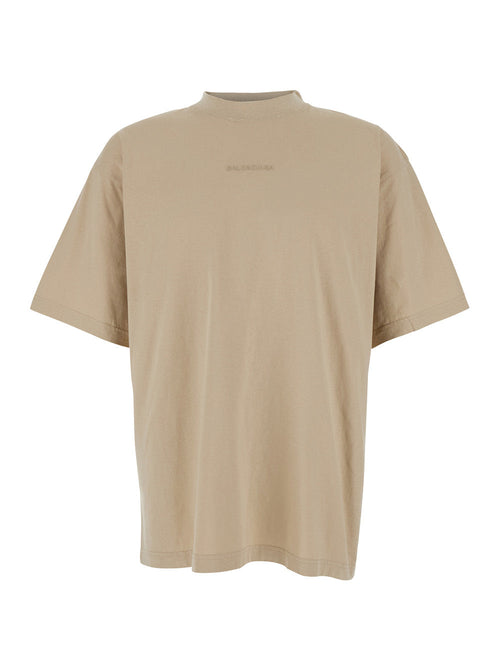 Balenciaga Men Beige Crewneck T-Shirt With Logo Lettering On Front And Rear In Cotton Man