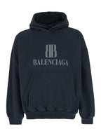 Balenciaga Men Black Hoodie With Fixed Hood And Logo Lettering On The Front In Cotton Man