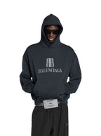 Balenciaga Men Black Hoodie With Fixed Hood And Logo Lettering On The Front In Cotton Man