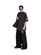 Balenciaga Men Black Crewneck T-Shirt With Logo Lettering On The Front And Logo Patch On The Sleeve In Cotton Man
