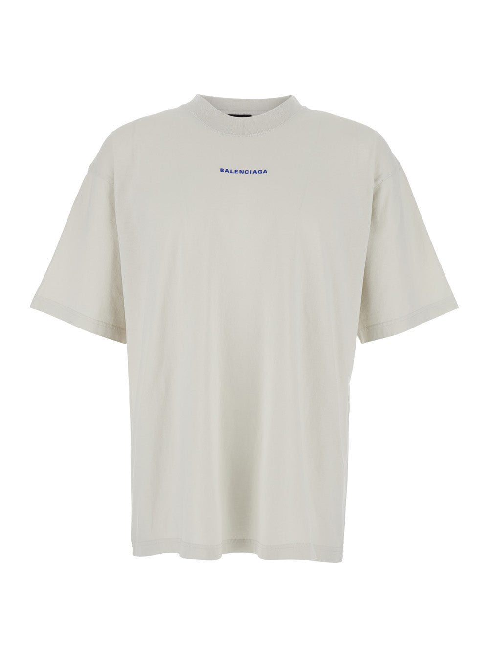 Balenciaga Men White Crewneck T-Shirt With Logo Lettering On Front And Rear In Cotton Man