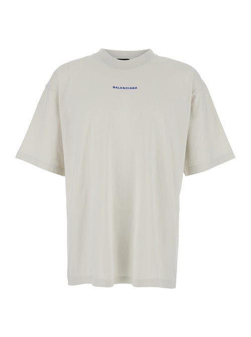 Balenciaga Men White Crewneck T-Shirt With Logo Lettering On Front And Rear In Cotton Man