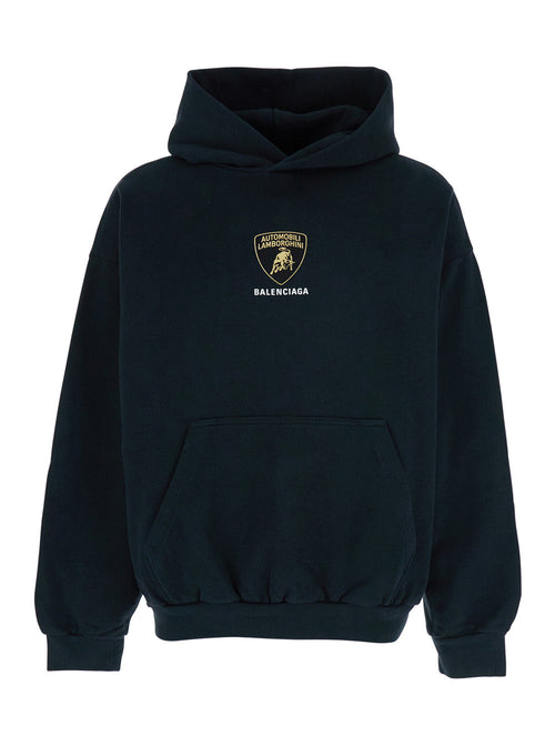 Balenciaga Men Black Hoodie With Fixed Hood And Logo Print On The Front In Cotton Man