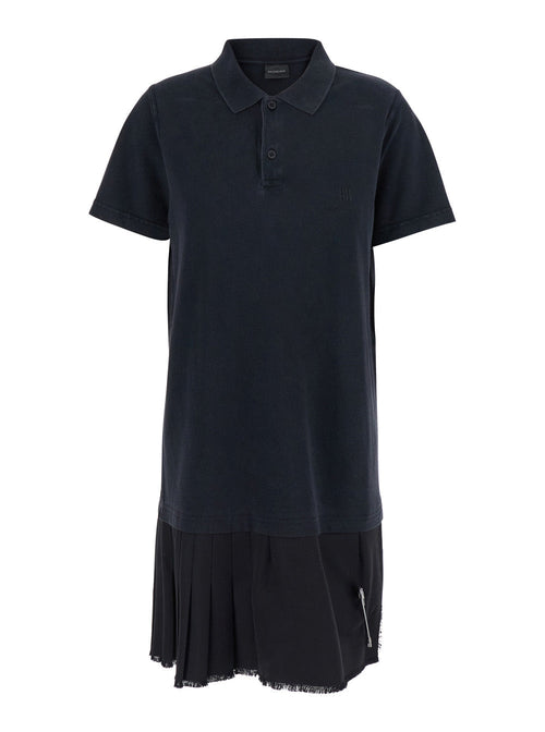 Balenciaga Women Black Layered Dress With Polo Shirt Style Collar And Safety Pin Detail In Cotton Woman