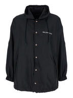 Balenciaga Men Black Jacket With Logo Lettering On The Front And Logo Patch On The Elbow In Tech Fabric Man
