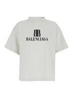 Balenciaga Women White Crewneck Cropped T-Shirt With Logo Lettering On The Front In Cotton Woman