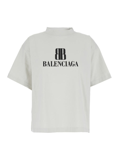 Balenciaga Women White Crewneck Cropped T-Shirt With Logo Lettering On The Front In Cotton Woman