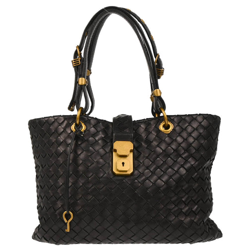 Bottega Veneta Black Intrecciato Capri Tote Handbag