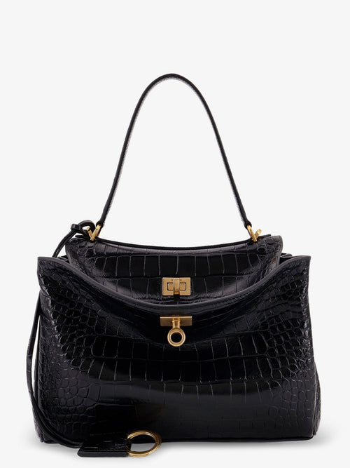 Balenciaga Women Rodeo Leather Shoulder Bag With Croco Effect