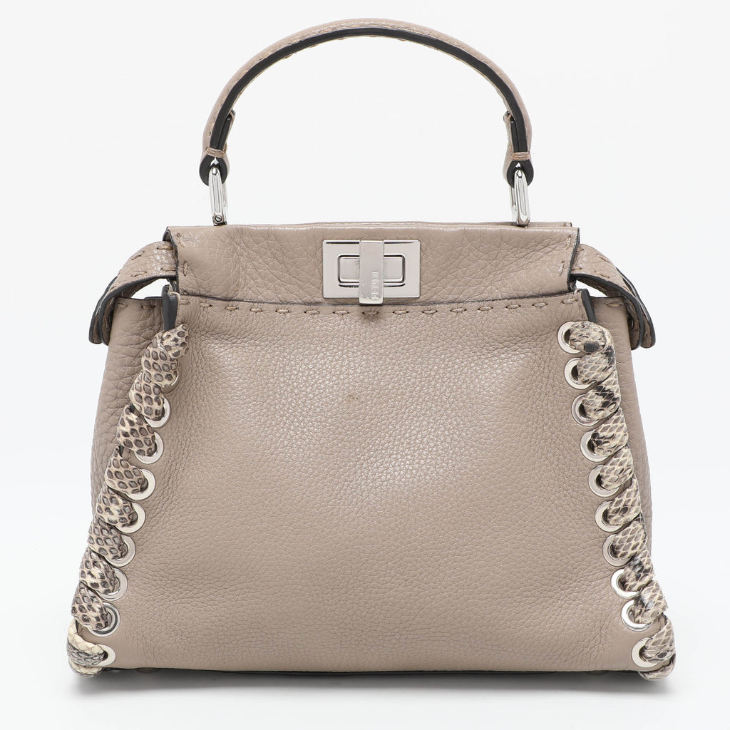 Fendi Beige Selleria Leather Mini Peekaboo Top Handle Bag..