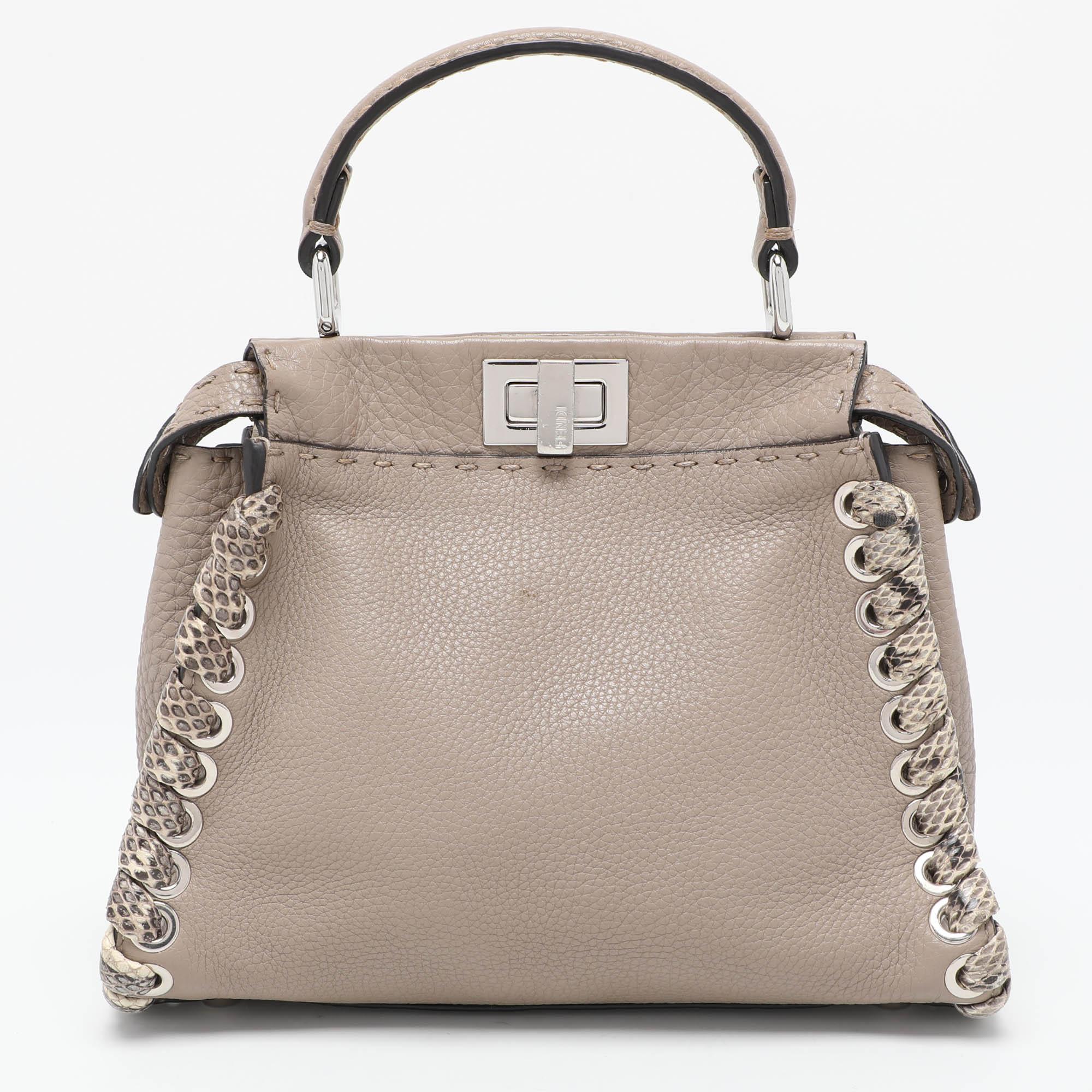 Fendi Beige Selleria Leather Mini Peekaboo Top Handle Bag..