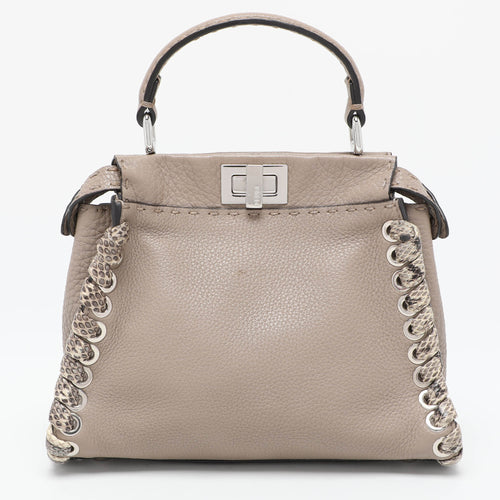 Fendi Beige Selleria Leather Mini Peekaboo Top Handle Bag..