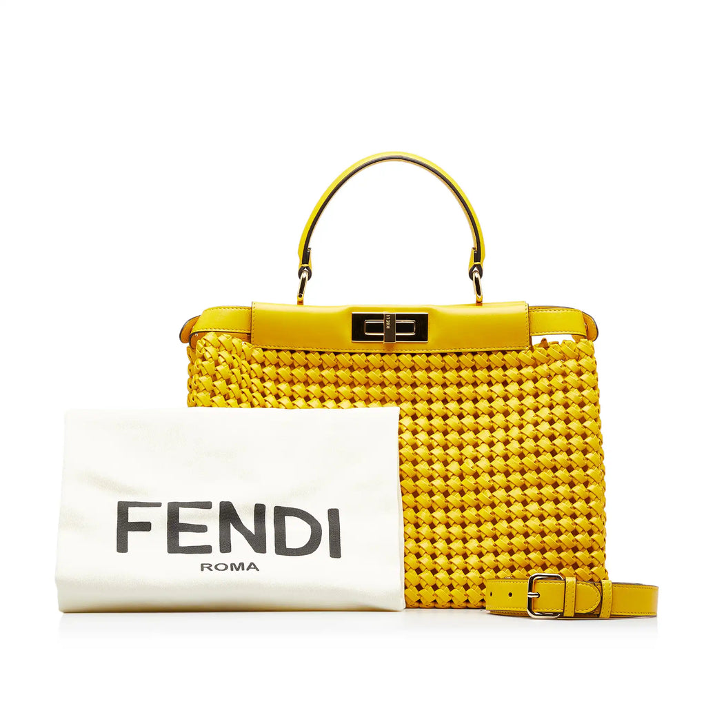 Fendi Peekaboo Medium Yellow Interlace Leather